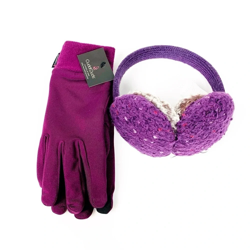 Cuddl Duds Purple Glove & Ear Muff Set • Touchscreen Gloves • Cozy Winter Gift